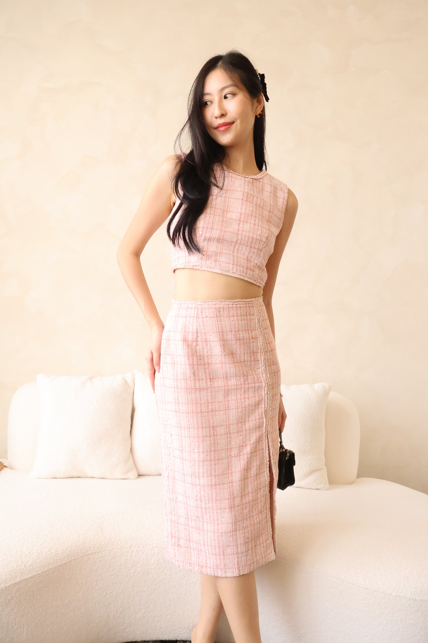 Valentine Tweed Co-Ords Set In Pink