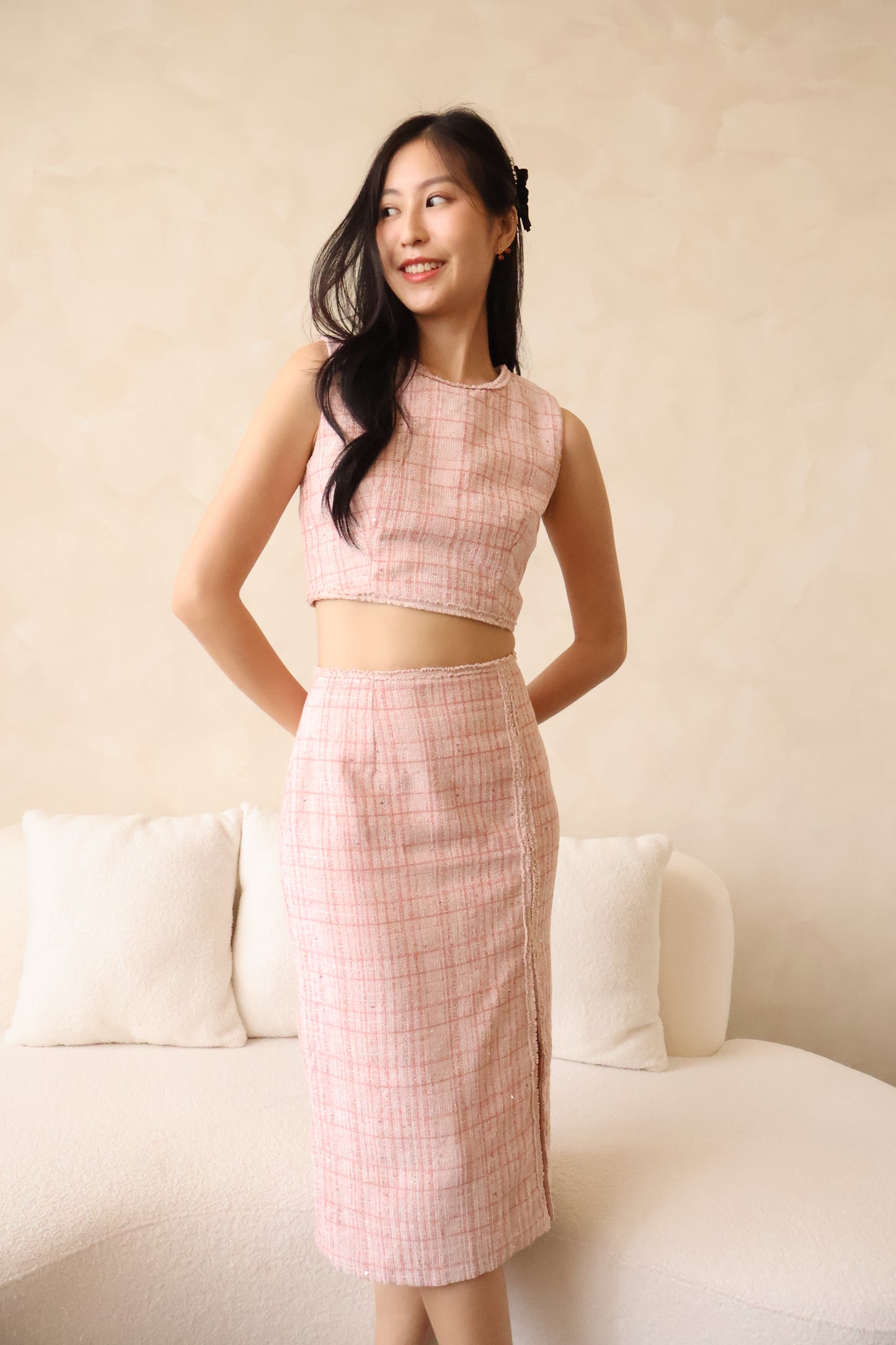 Valentine Tweed Co-Ords Set In Pink