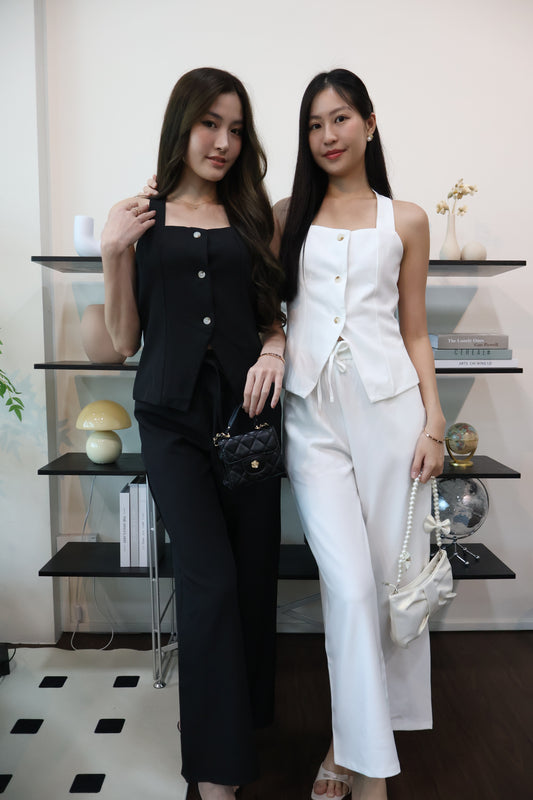 Charlotte Business Casual Button Co-Ords Set In White