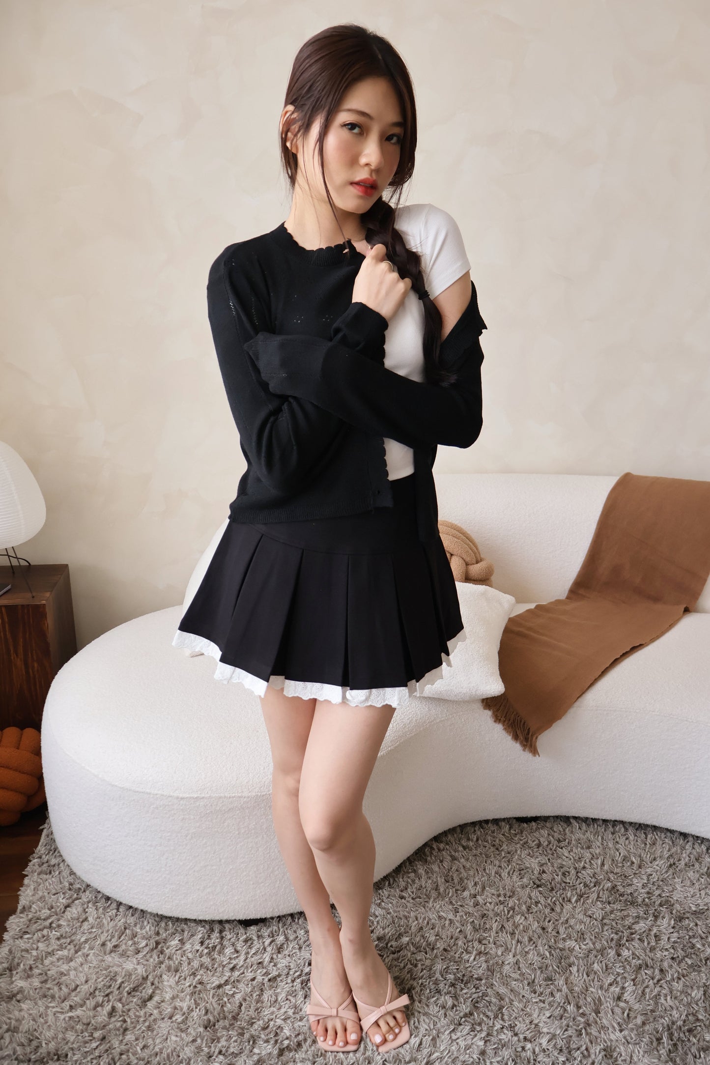 Alice Scallop Trim Knit Cardigan In Black