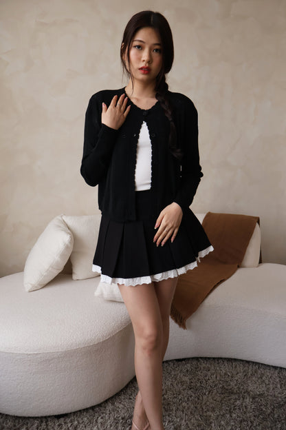 Alice Scallop Trim Knit Cardigan In Black