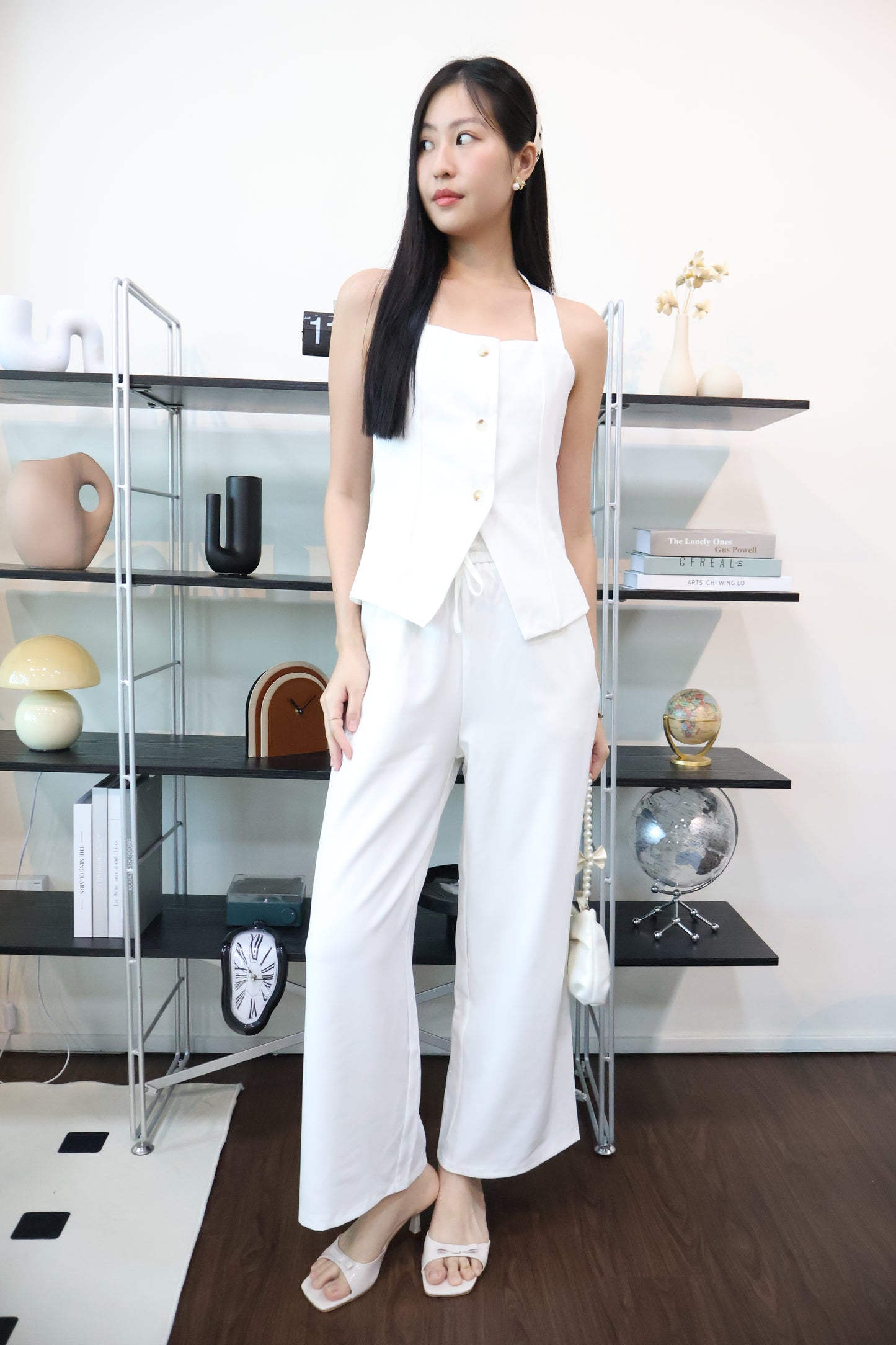 Charlotte Business Casual Button Co-Ords Set In White