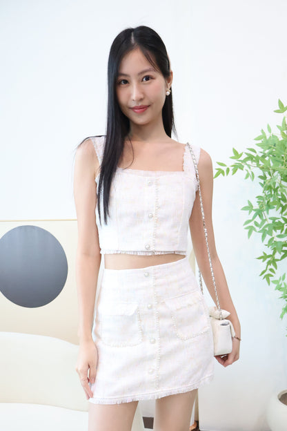 Kiera Button Co-Ords Set In White Paddlepop