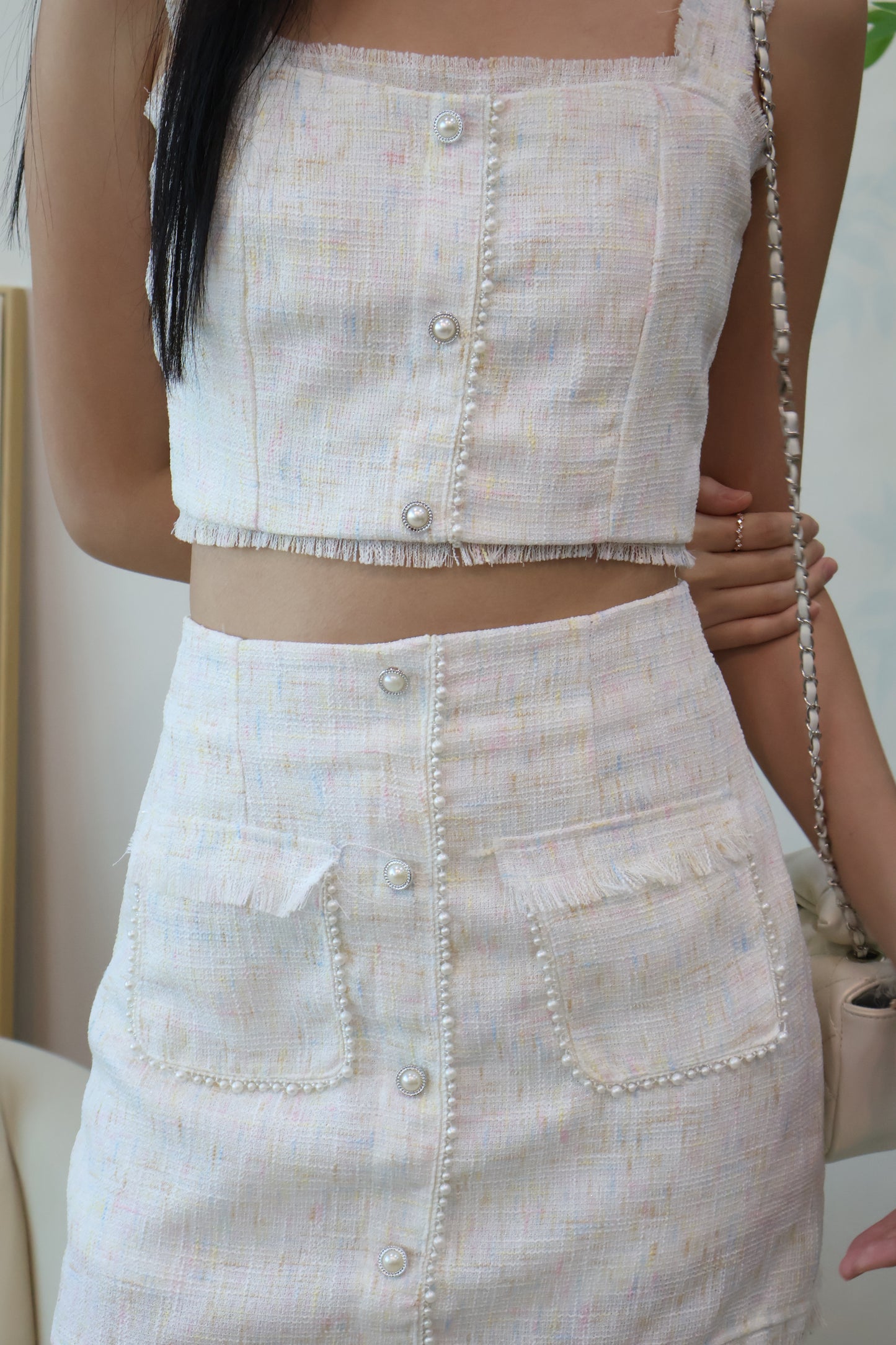 Kiera Button Co-Ords Set In White Paddlepop