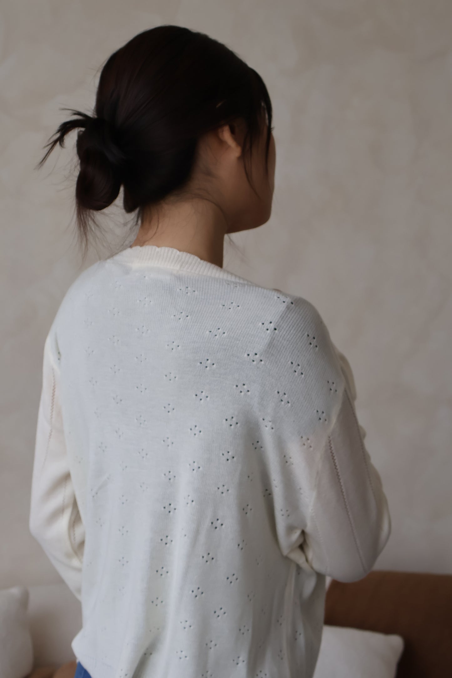 Alice Scallop Trim Knit Cardigan In Cream