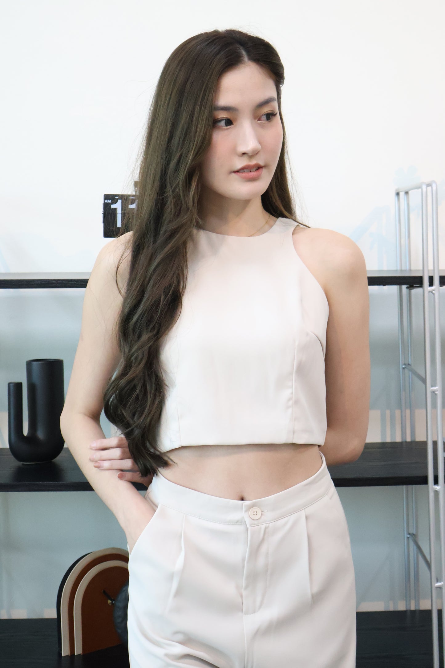 Amarice Minimalist Co-Ords Pants Set In Cream