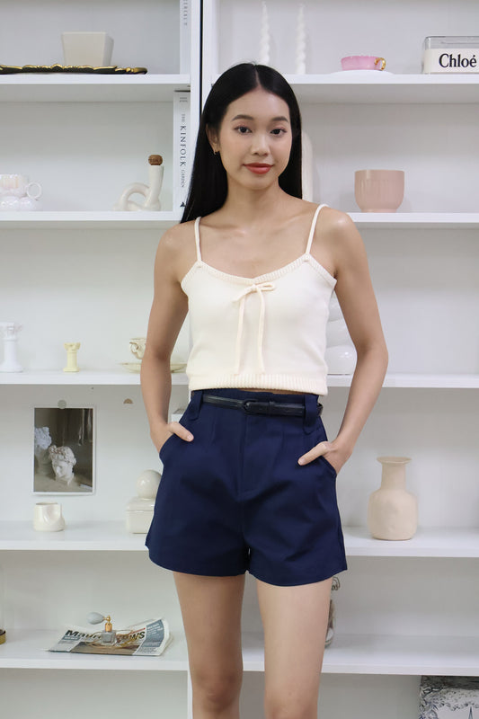 AVERYDAY Anabelle Belted High Waist Shorts in Navy