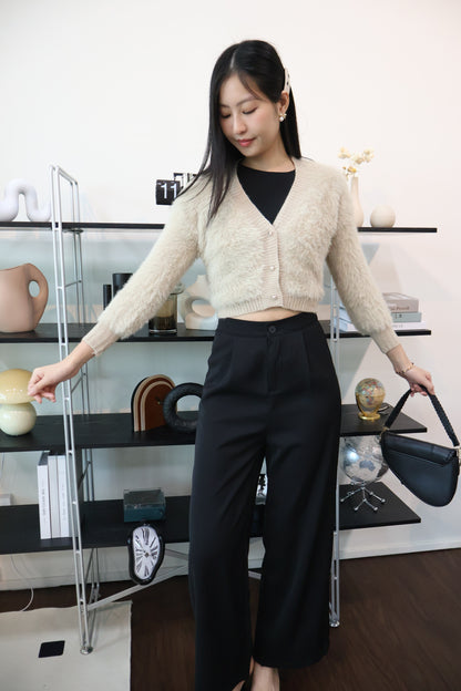 Zeta Heart Button Soft Furry Cardigan In Khaki