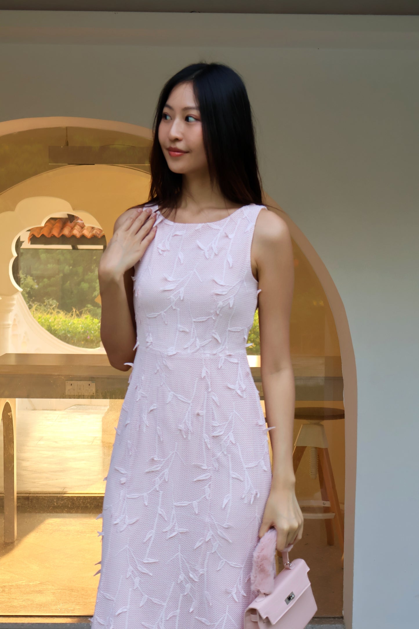 Solene Petals Mermaid Hem Dress in Sakura