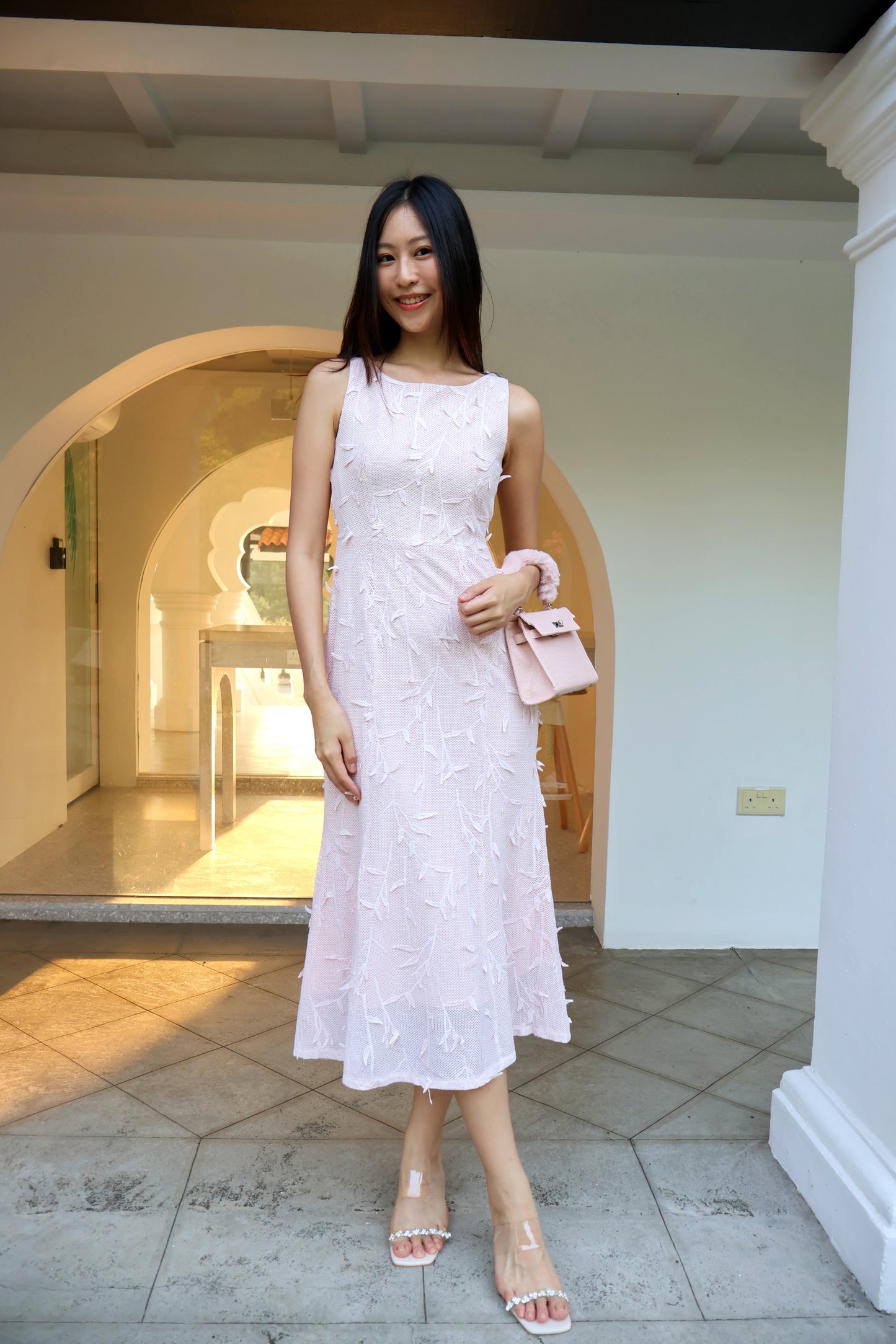 Solene Petals Mermaid Hem Dress in Sakura