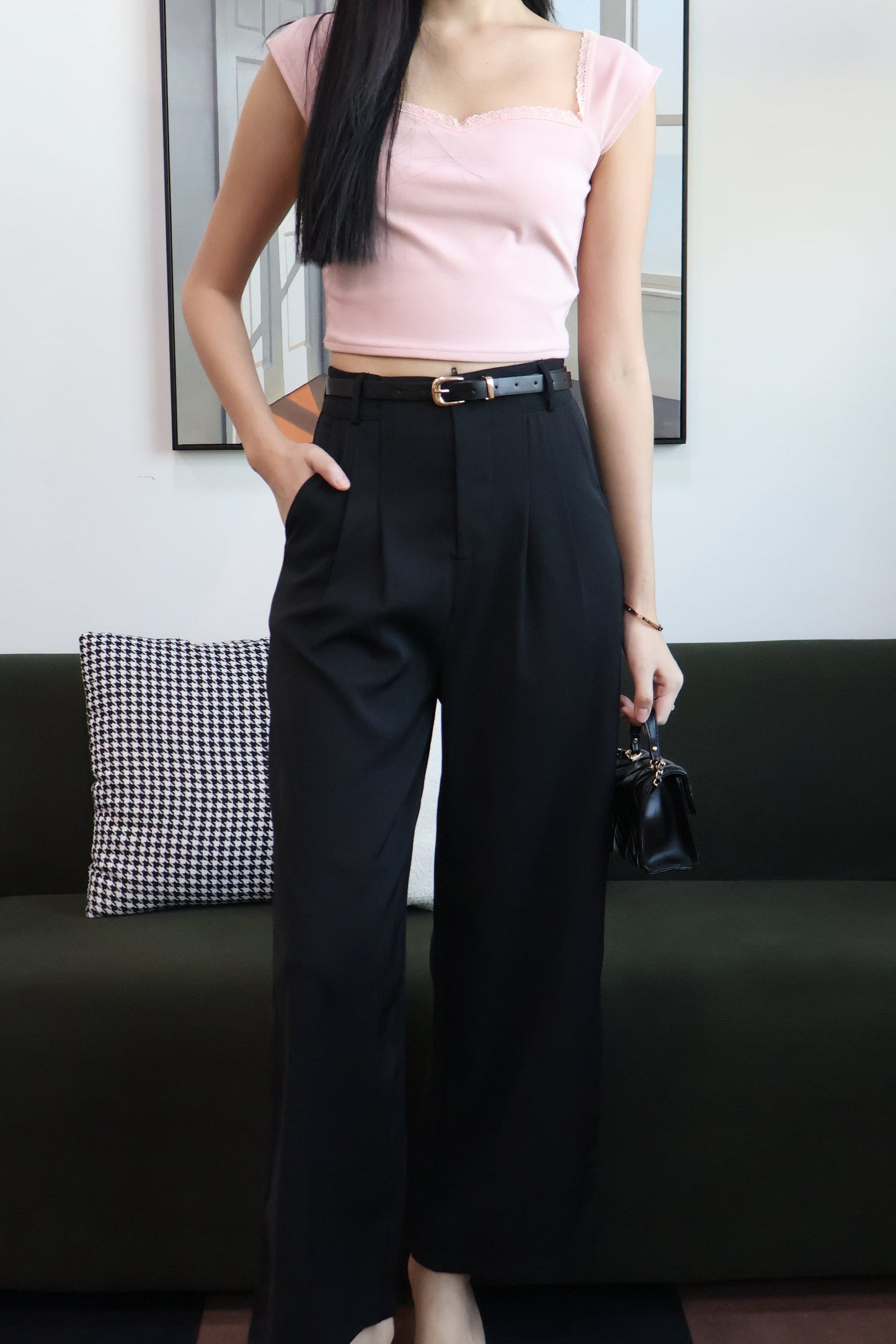 Kendall Belted High Waist Trousers In Black