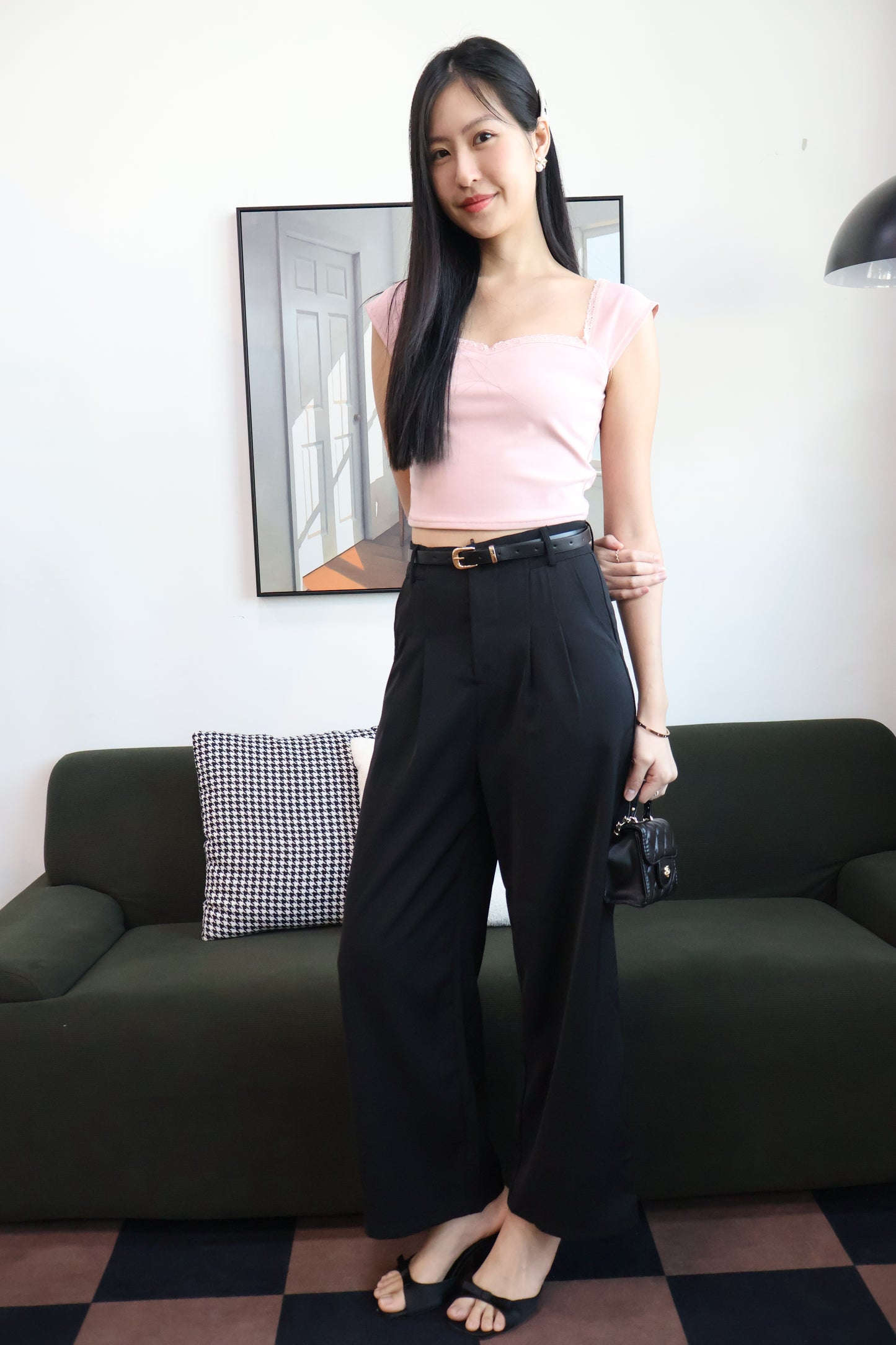 Kendall Belted High Waist Trousers In Black