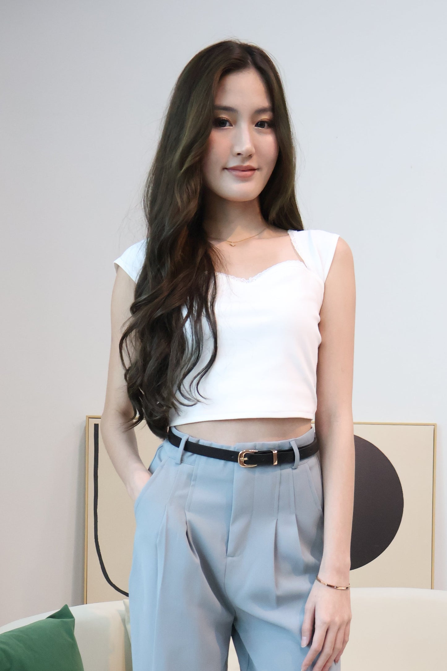 Amelia Sweetheart Neckline Top In White