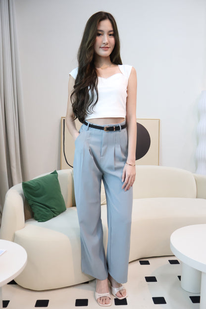 Kendall Belted High Waist Trousers In Blue
