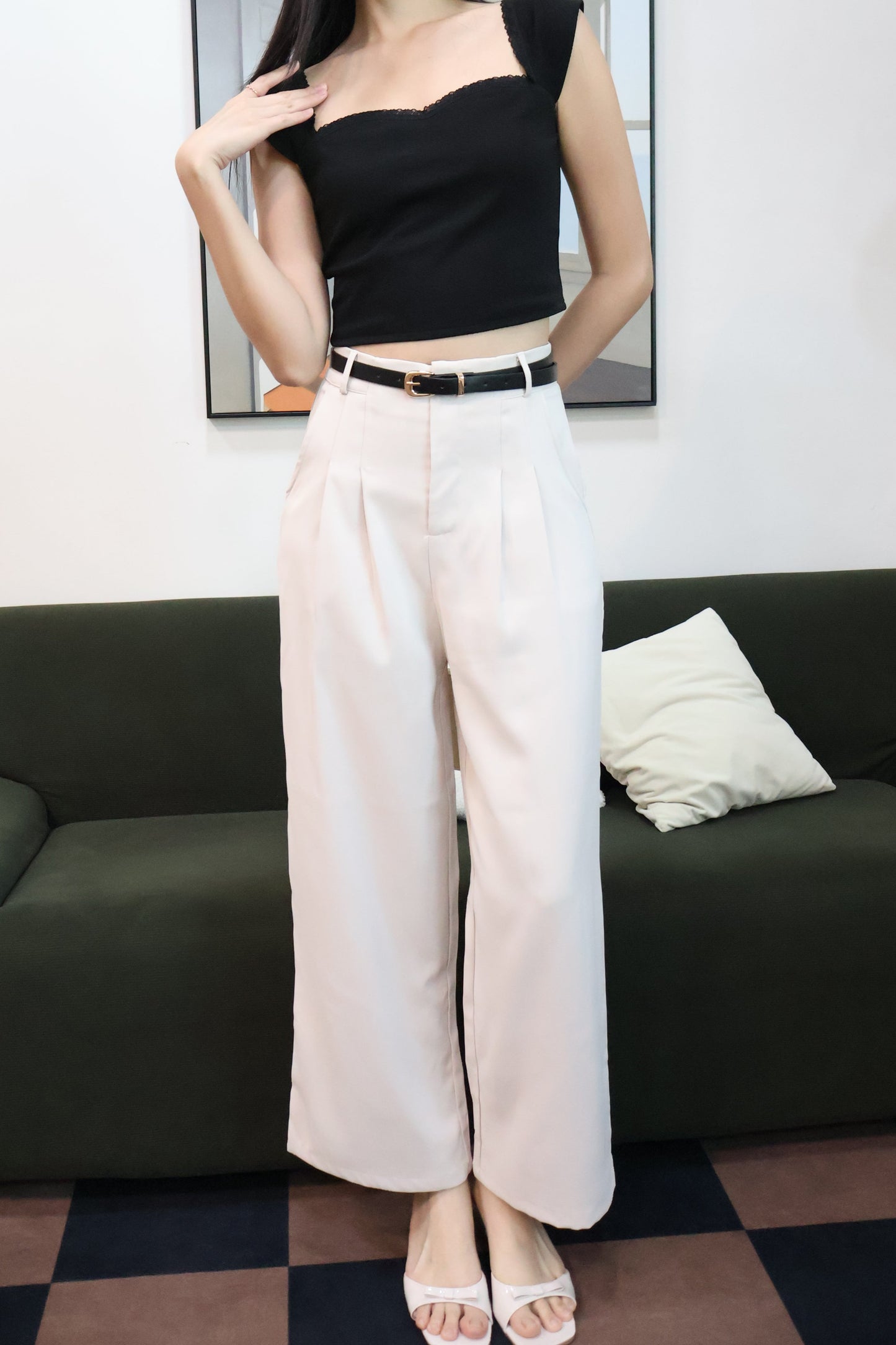Kendall Belted High Waist Trousers In Cream