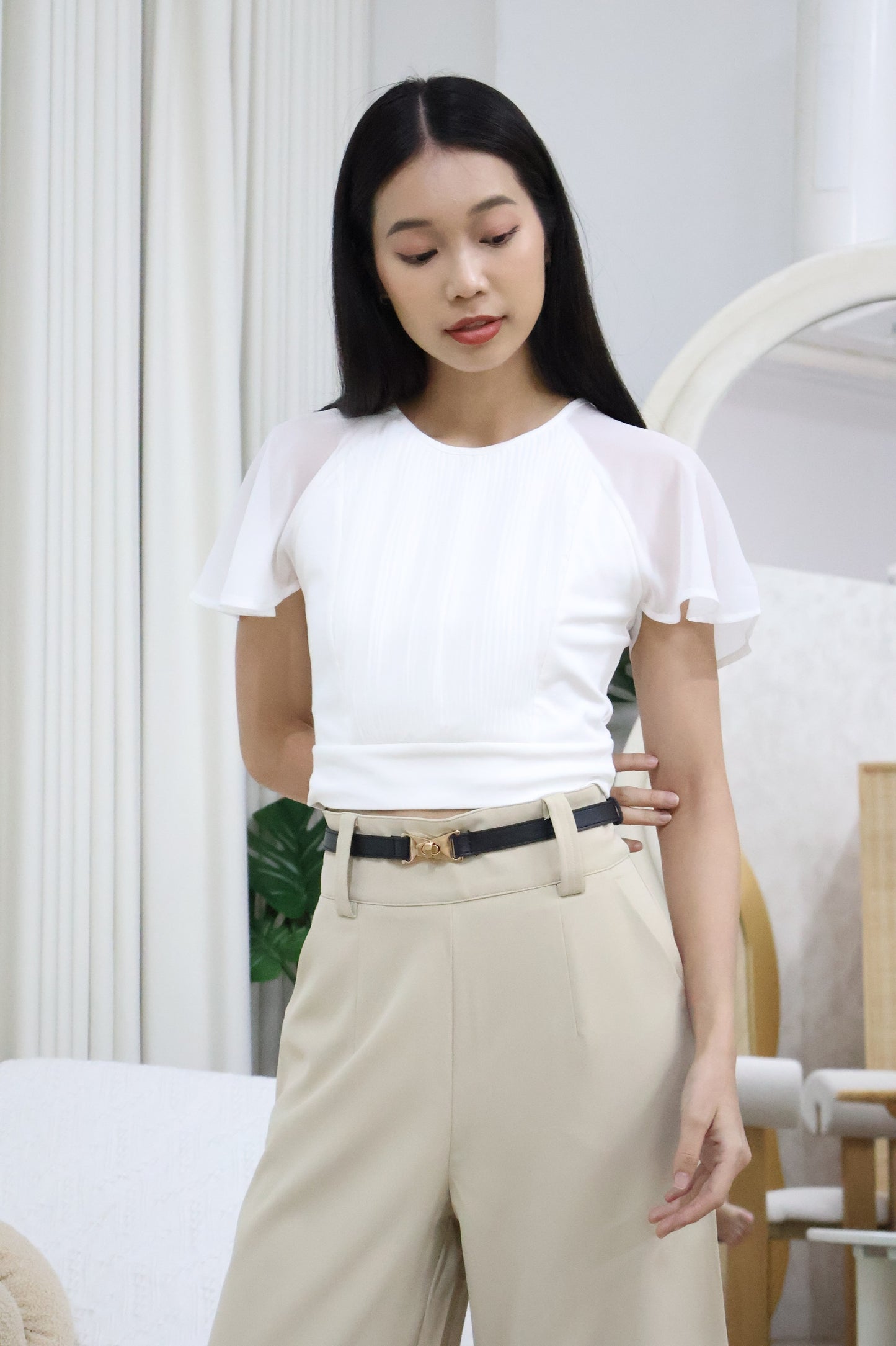 AVERYDAY Celia Pleated Chiffon Blouse in White