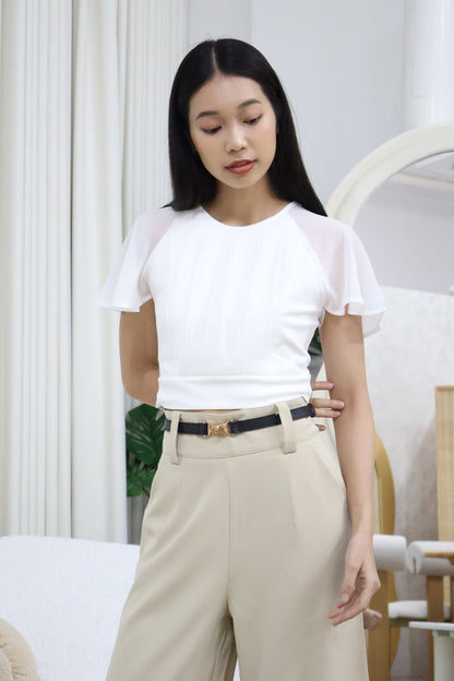 Celia Pleated Chiffon Blouse in White