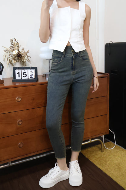 *Restocked* Maurice High Waisted Button Denim Jeans In Vintage Wash