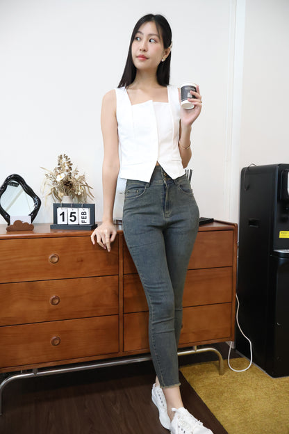 *Restocked* Maurice High Waisted Button Denim Jeans In Vintage Wash