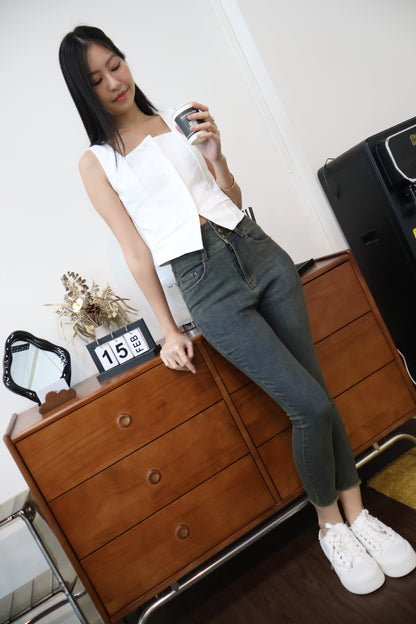 *Restocked* Maurice High Waisted Button Denim Jeans In Vintage Wash