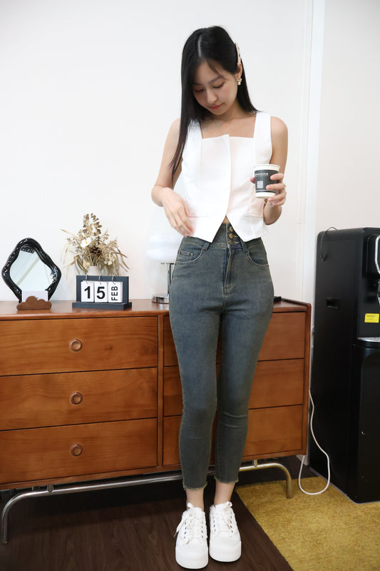 *Restocked* Maurice High Waisted Button Denim Jeans In Vintage Wash