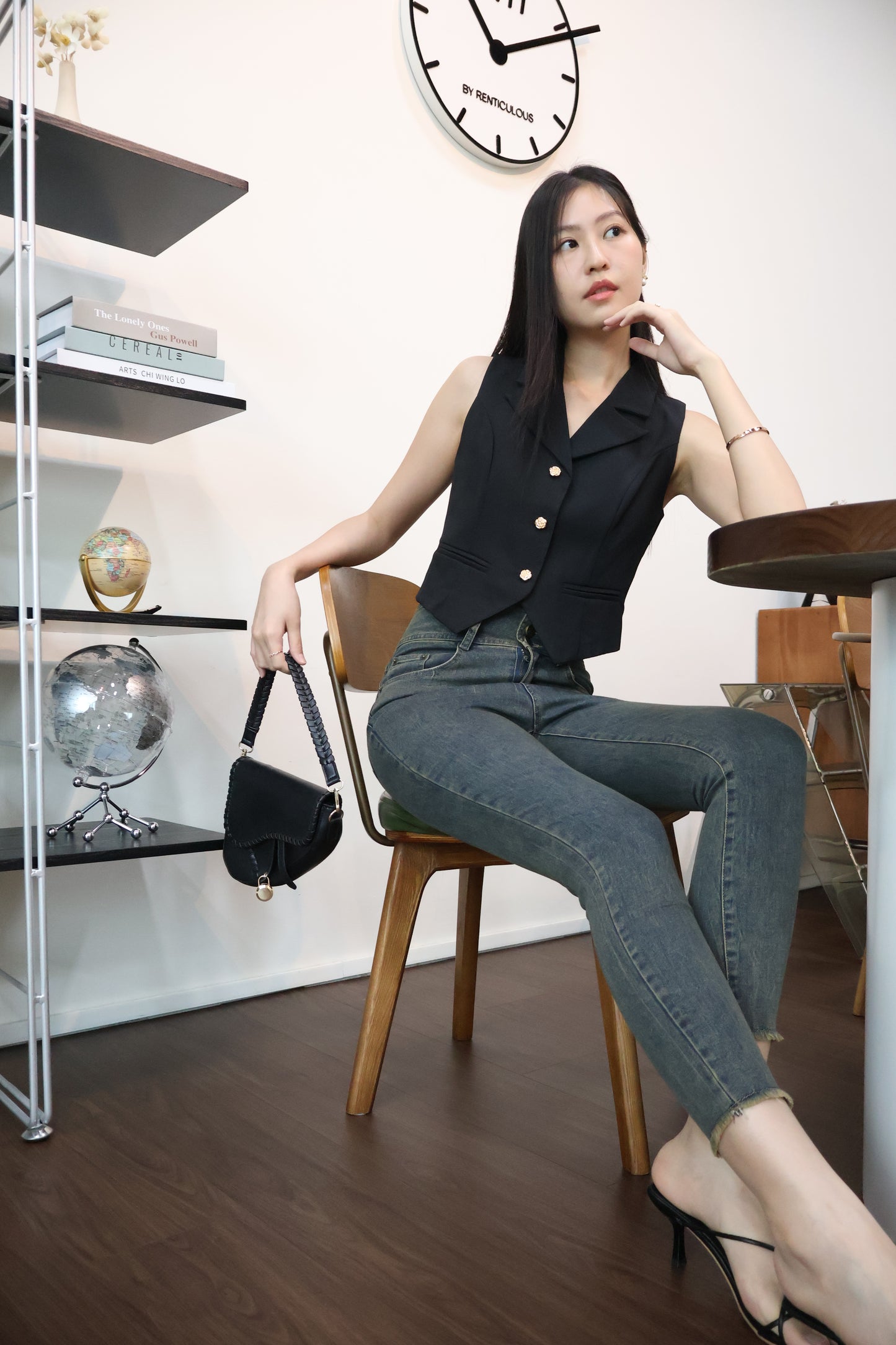 Rosie Gold Button Vest Top In Black