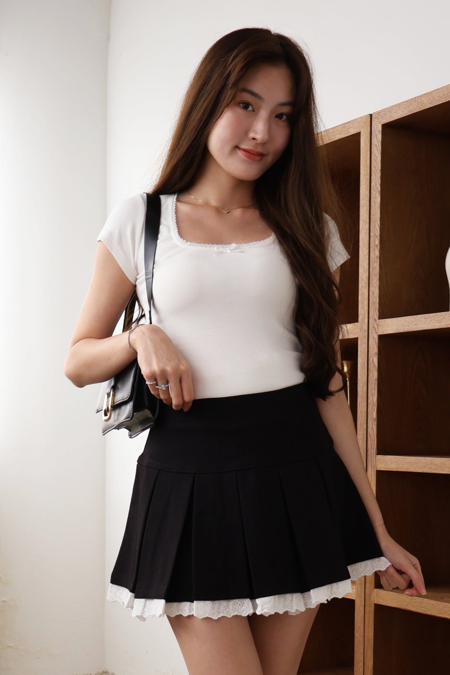 Evie Ribbon Ribbed Top In White