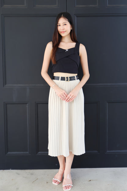 Louisa Belted Soft Knit Pleat Midi Skirt In Cream