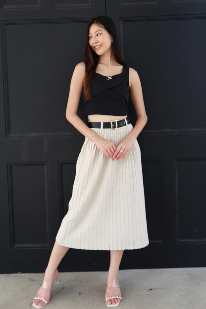 Louisa Belted Soft Knit Pleat Midi Skirt In Cream