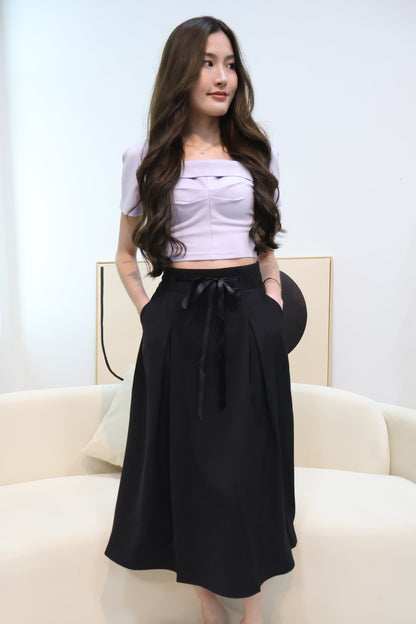 Lareina Ribbon Midi Pocket Skirt In Black