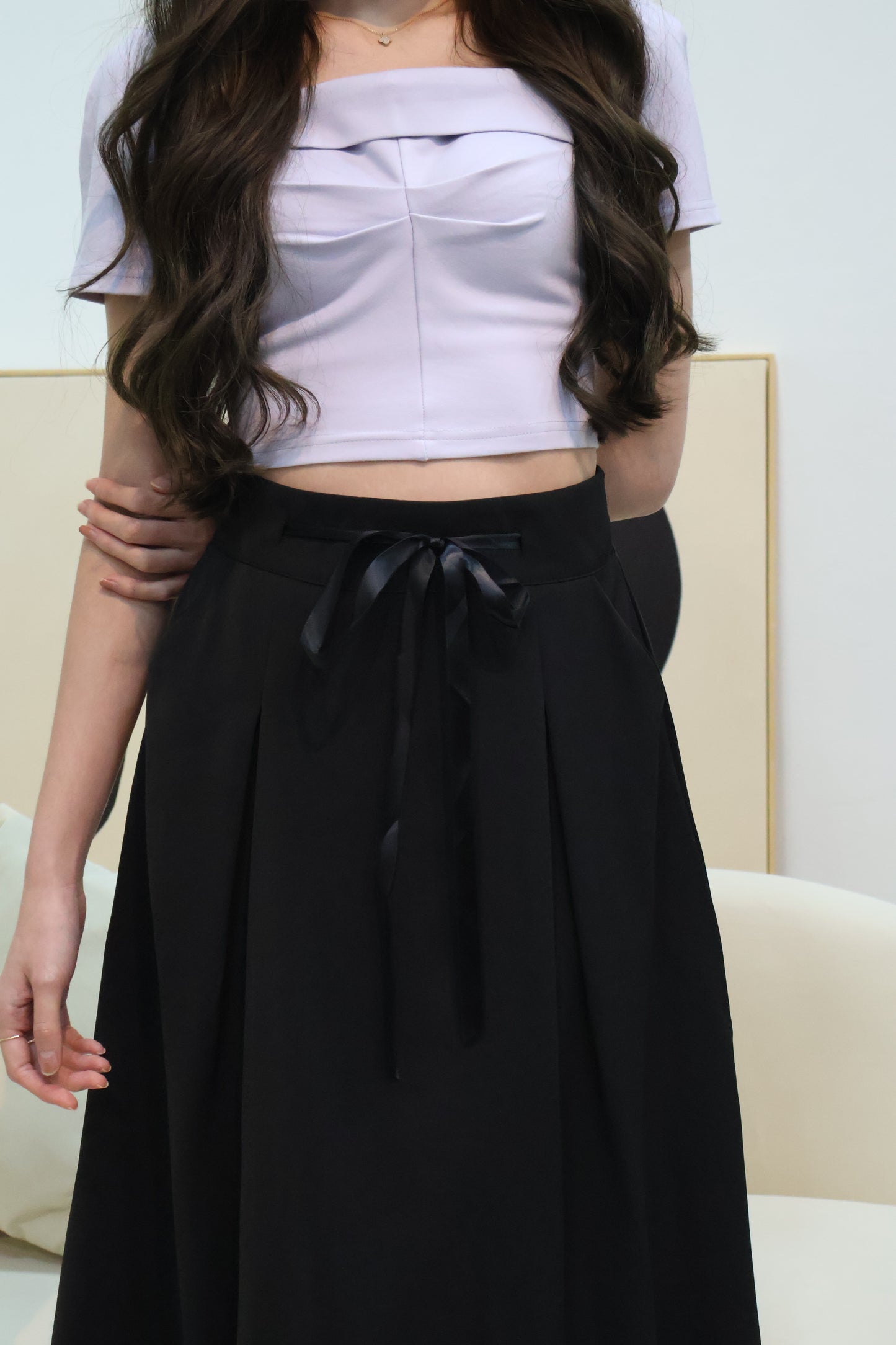 Lareina Ribbon Midi Pocket Skirt In Black