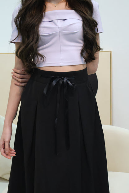 Lareina Ribbon Midi Pocket Skirt In Black