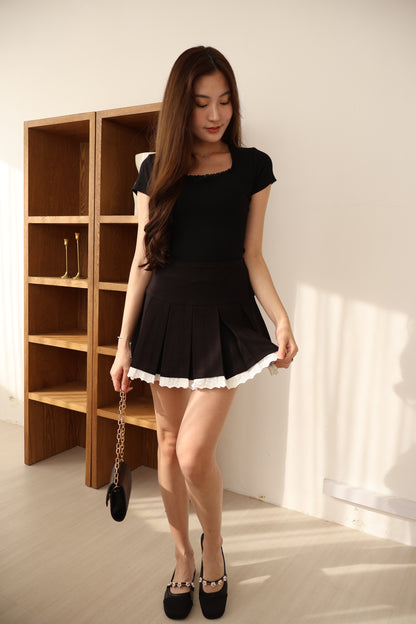 Evie Ribbon Ribbed Top In Black