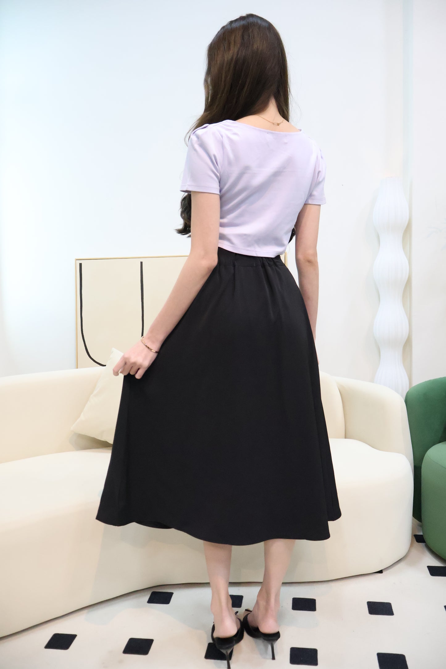 Lareina Ribbon Midi Pocket Skirt In Black