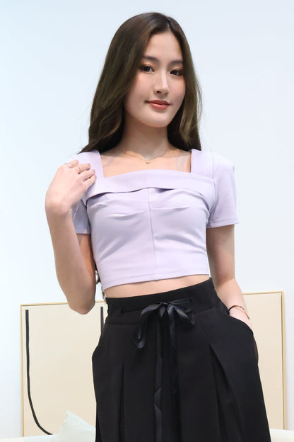 Leila Ruched Square Neck Top In Periwinkle