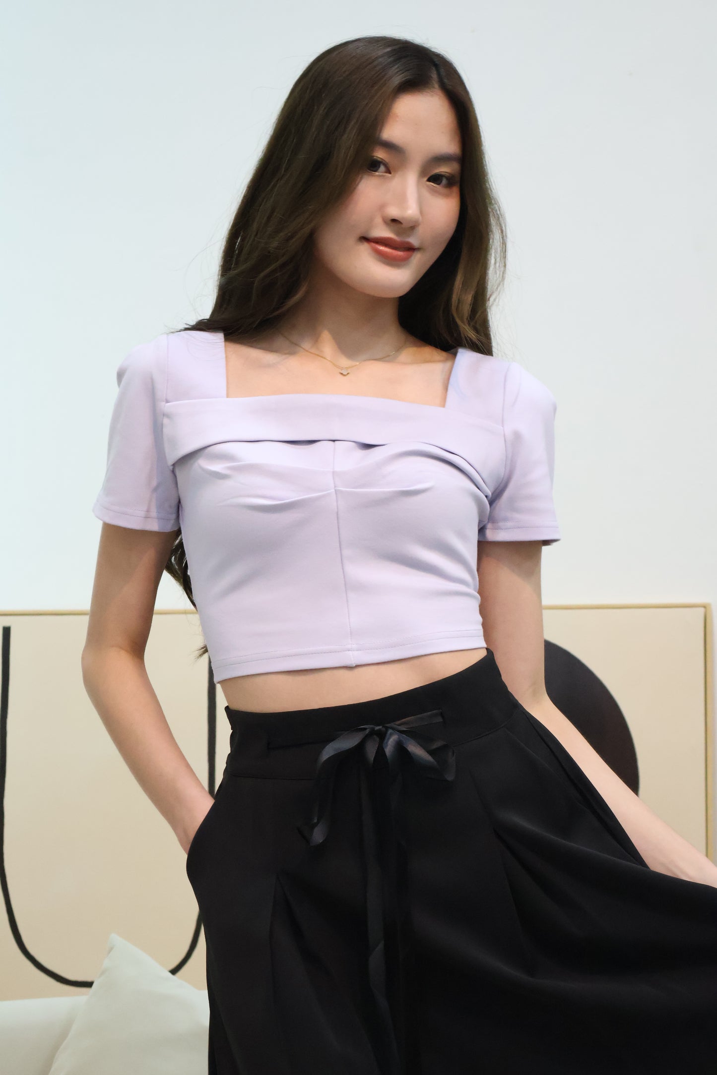 Leila Ruched Square Neck Top In Periwinkle