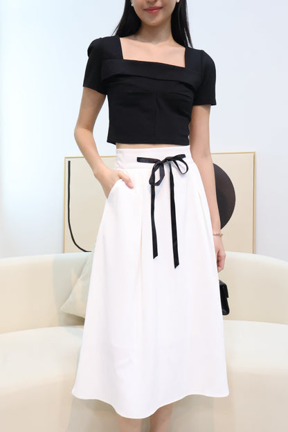 Lareina Ribbon Midi Pocket Skirt In White