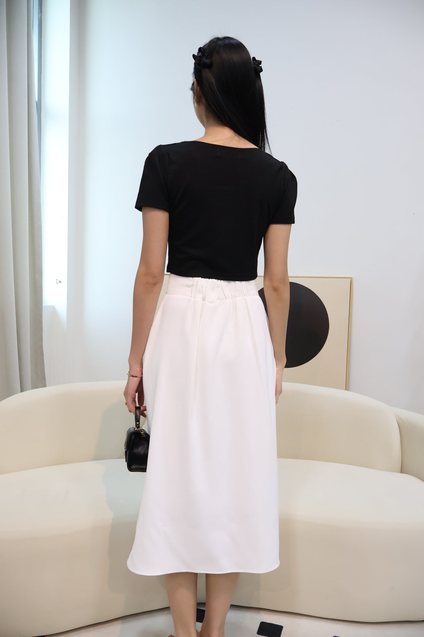 Lareina Ribbon Midi Pocket Skirt In White
