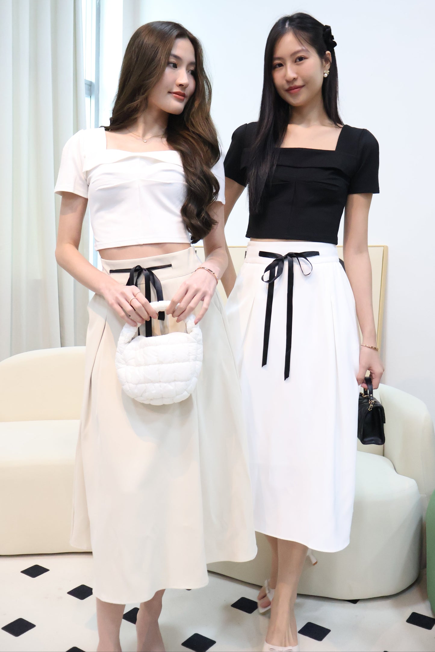 Lareina Ribbon Midi Pocket Skirt In White