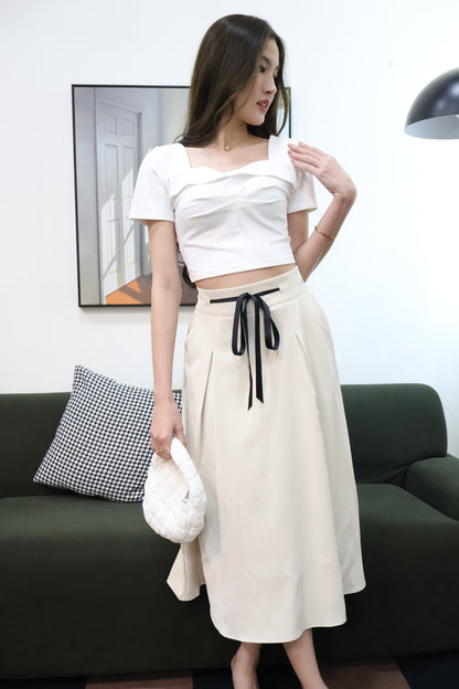 Leila Ruched Square Neck Top In White