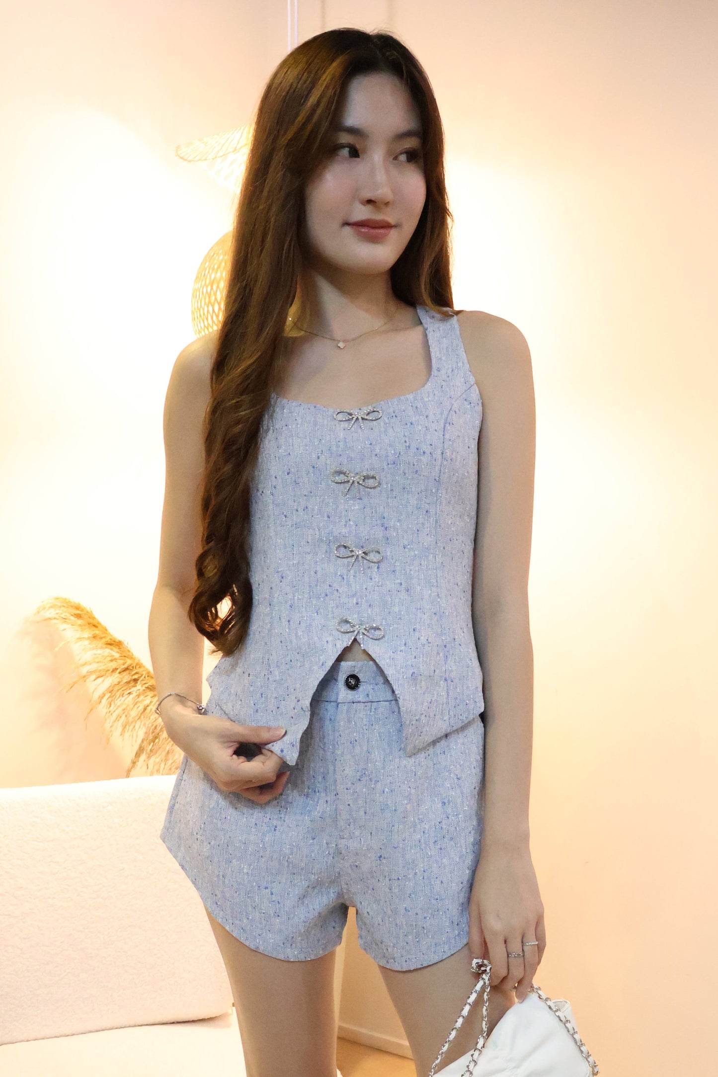 Milly Tweed Co-Ords Set In Blue (With Detachable Bling Ribbon Pins)