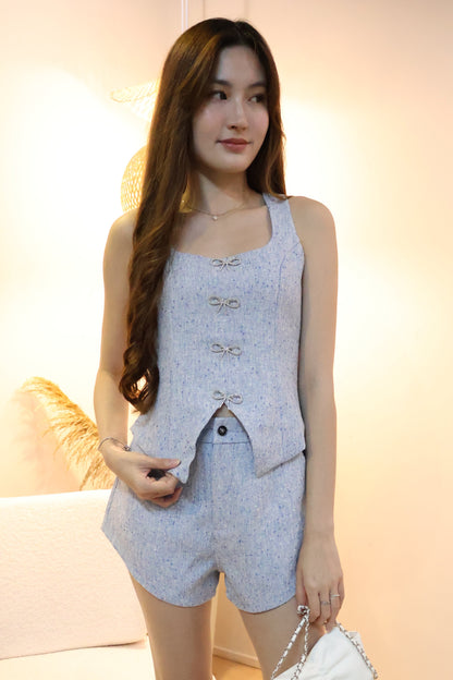 Milly Tweed Co-Ords Set In Blue (With Detachable Bling Ribbon Pins)