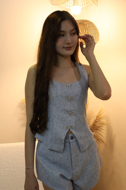 Milly Tweed Co-Ords Set In Blue (With Detachable Bling Ribbon Pins)