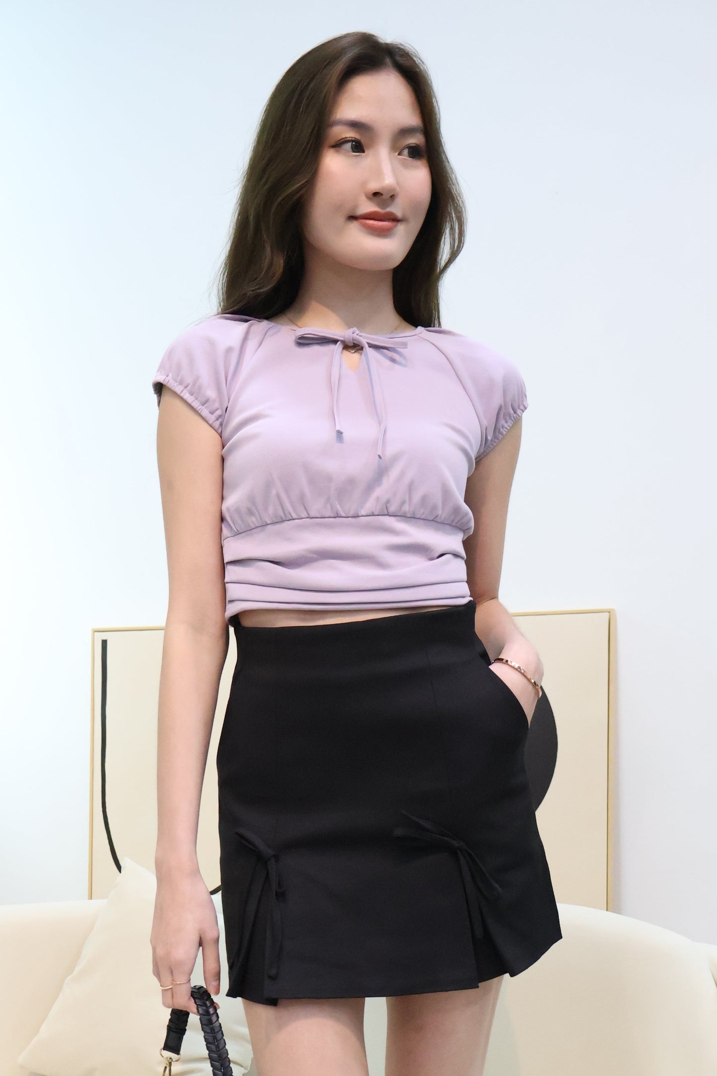 RESTOCKED - Josie Ribbon Pleats Skorts in Black