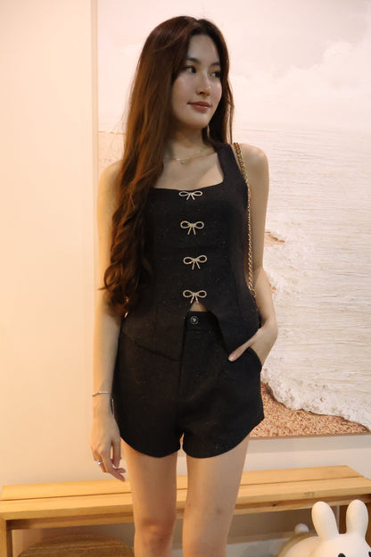 Milly Tweed Co-Ords Set In Black (With Detachable Bling Ribbon Pins)