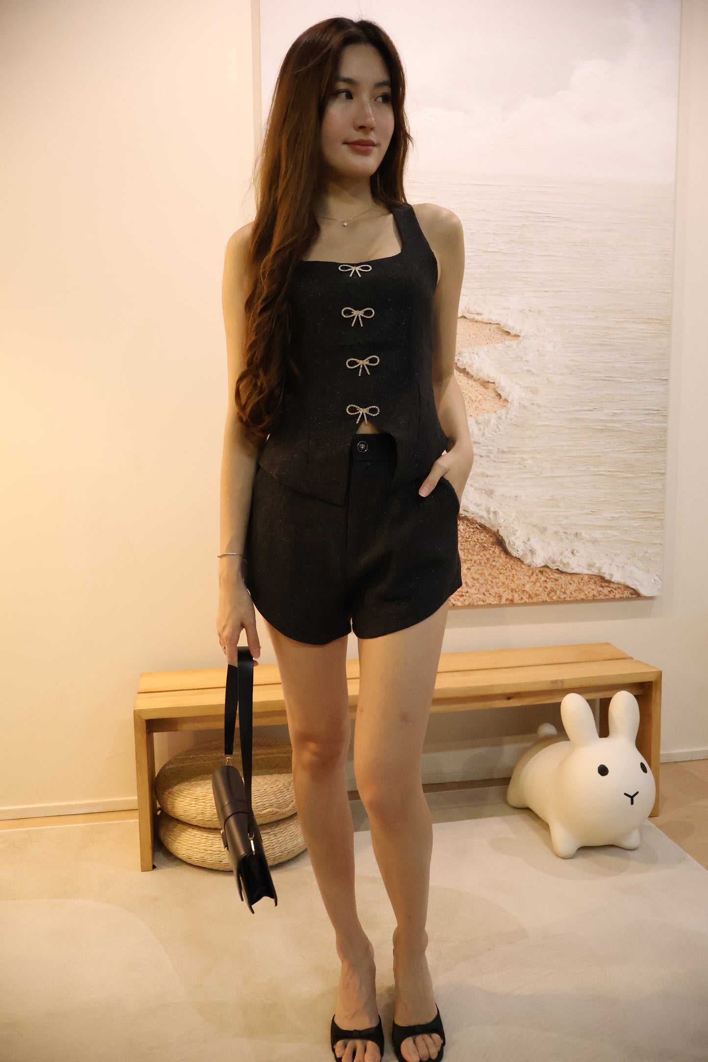 Milly Tweed Co-Ords Set In Black (With Detachable Bling Ribbon Pins)