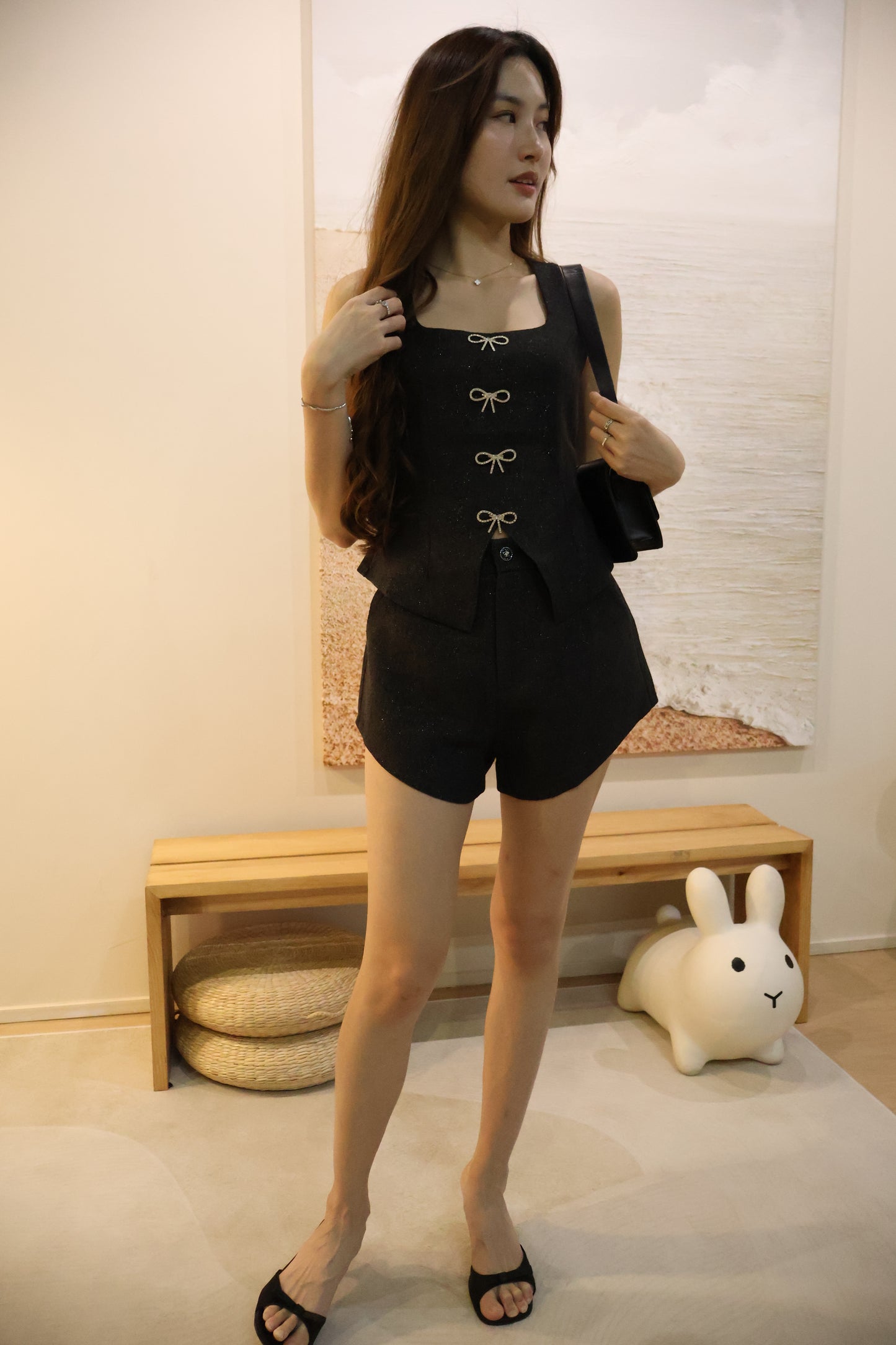 Milly Tweed Co-Ords Set In Black (With Detachable Bling Ribbon Pins)