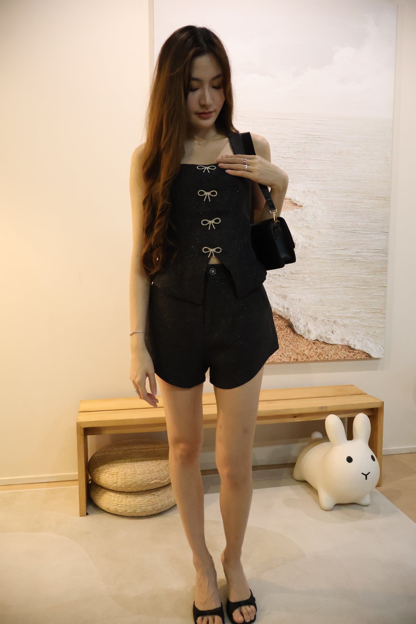 Milly Tweed Co-Ords Set In Black (With Detachable Bling Ribbon Pins)