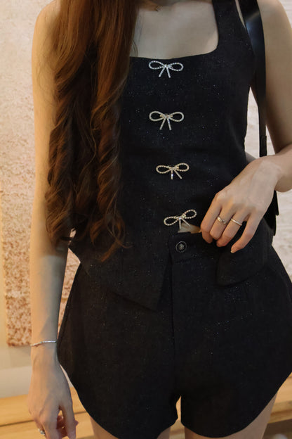 Milly Tweed Co-Ords Set In Black (With Detachable Bling Ribbon Pins)