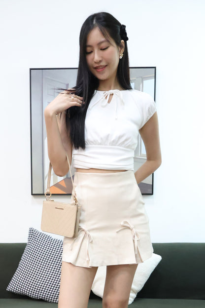 RESTOCKED - Josie Ribbon Pleats Skorts in Cream